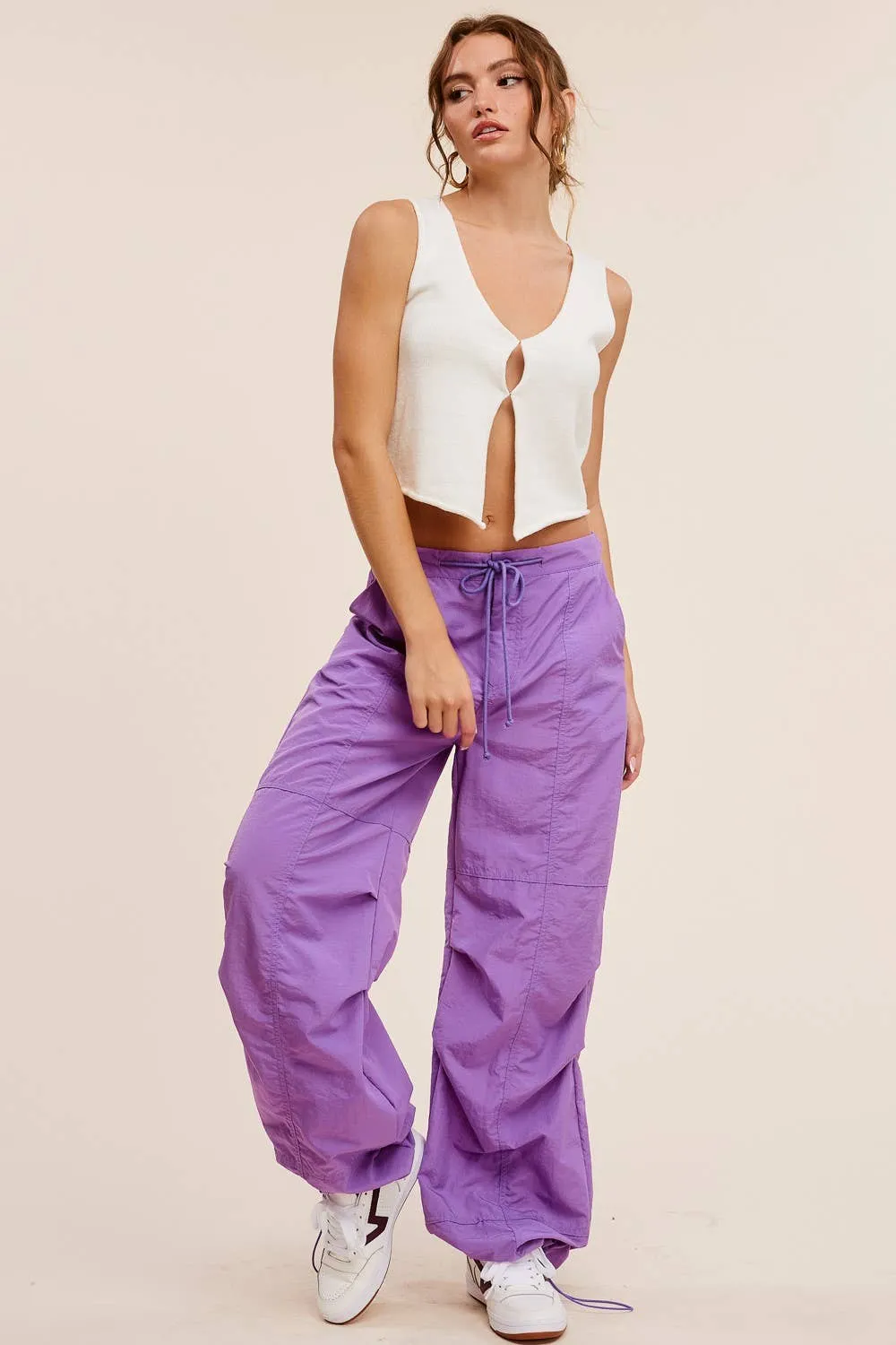 Mid Rise Cargo Jogger Pants With Adjustable Drawstrings Wisteria