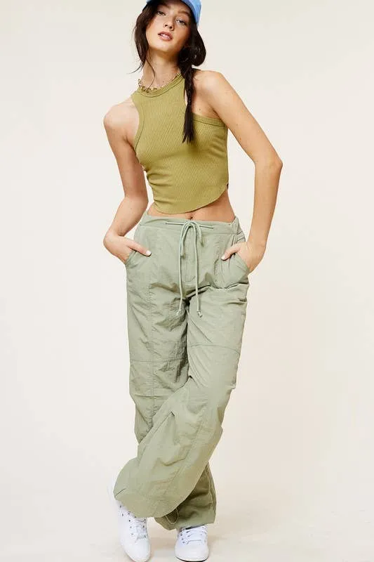 Mid Rise Cargo Jogger Pants With Adjustable Drawstrings Wisteria
