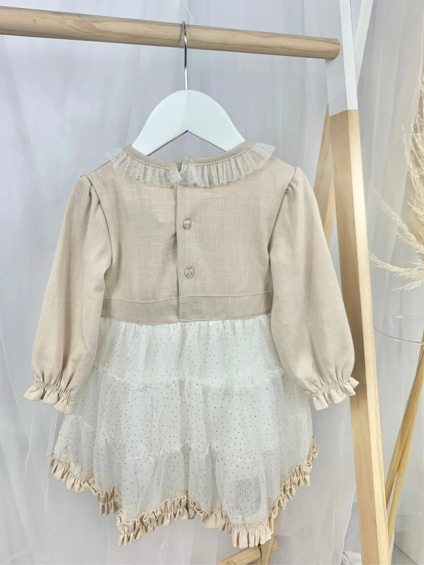 Mintini Toddler Girl Gold & Ivory Tulle Skirt Dress