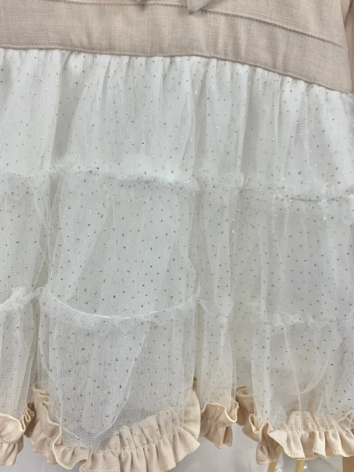 Mintini Toddler Girl Gold & Ivory Tulle Skirt Dress