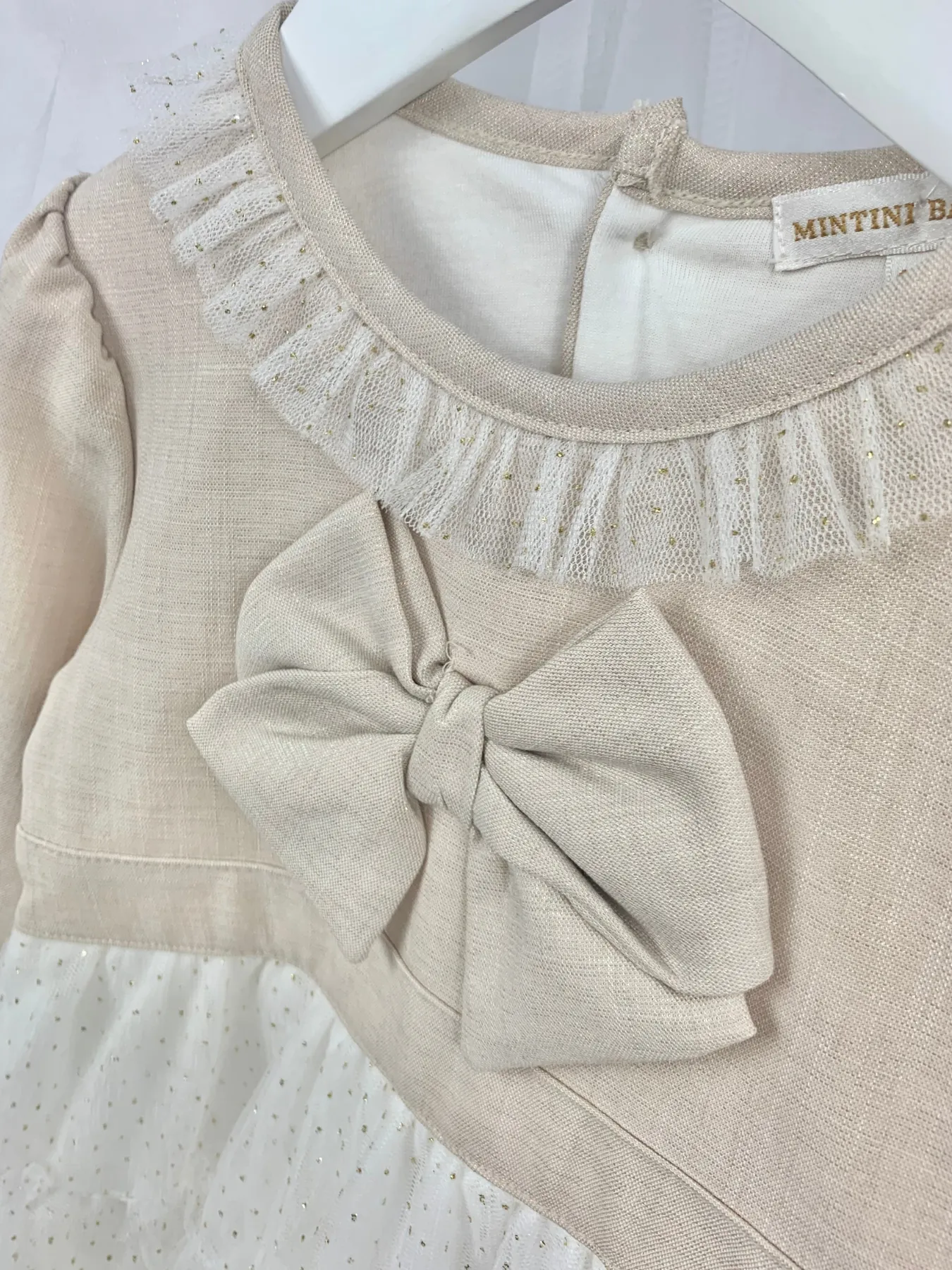 Mintini Toddler Girl Gold & Ivory Tulle Skirt Dress