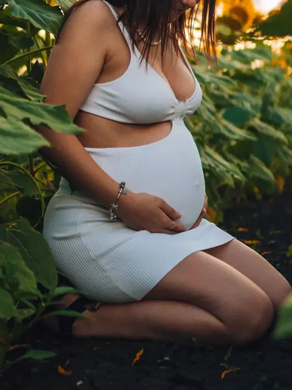 Momnfancy White Spaghetti Strap Cut Out Knitted Backless Twist Bodycon Maternity Mini Dress