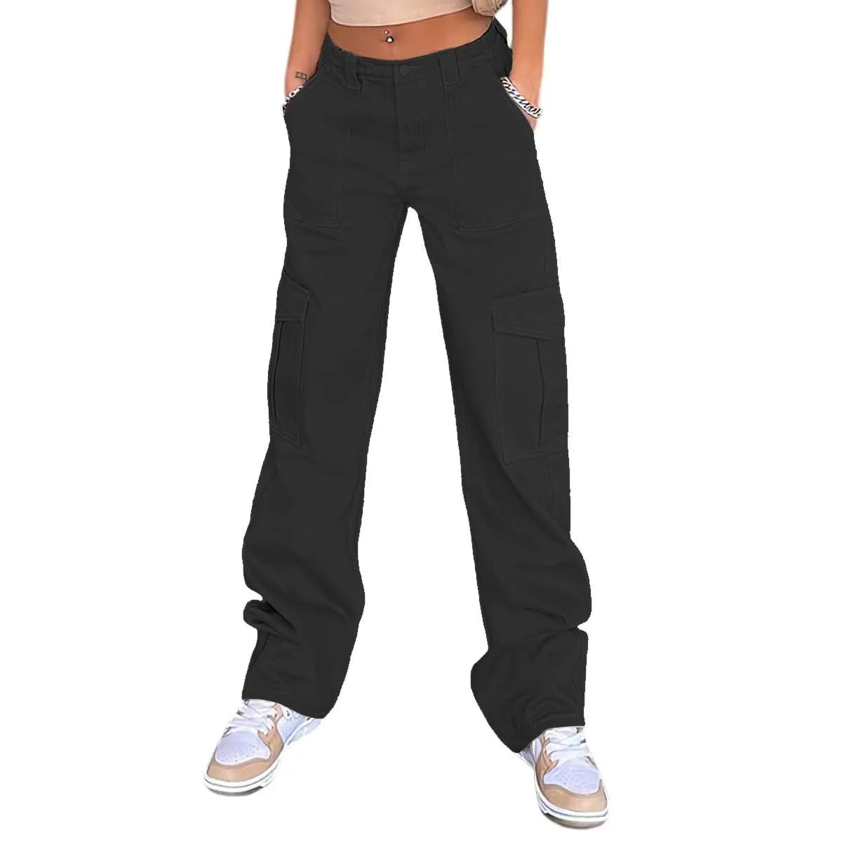 Multi-Pocket Cargo Straight-Leg Jeans