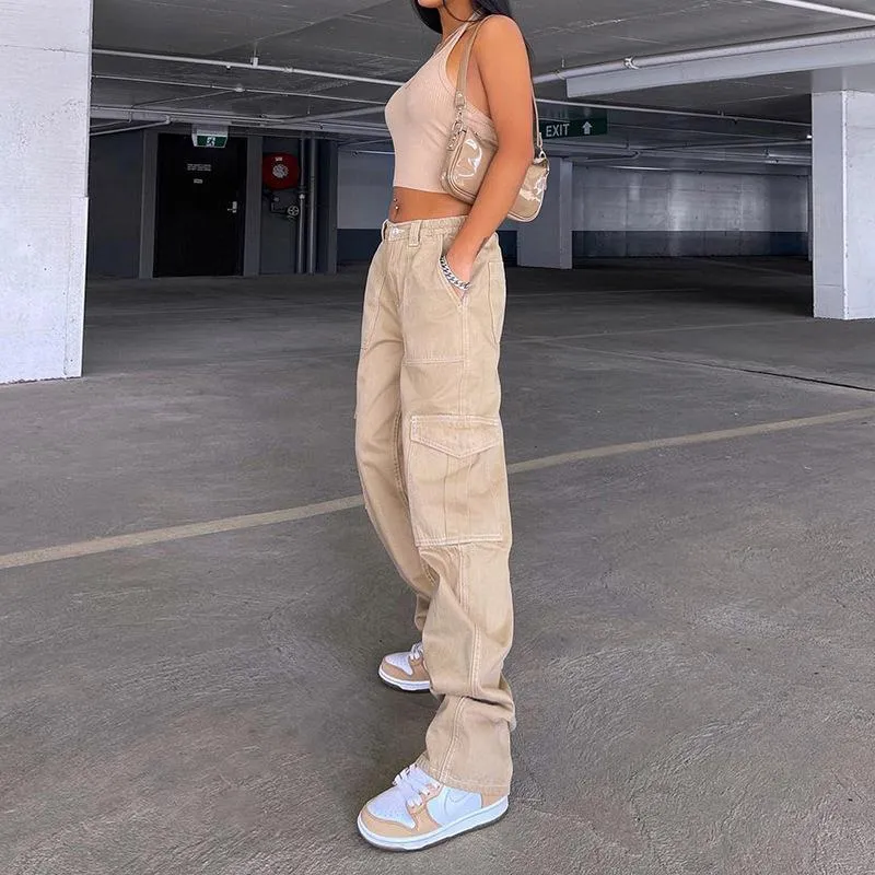 Multi-Pocket Cargo Straight-Leg Jeans