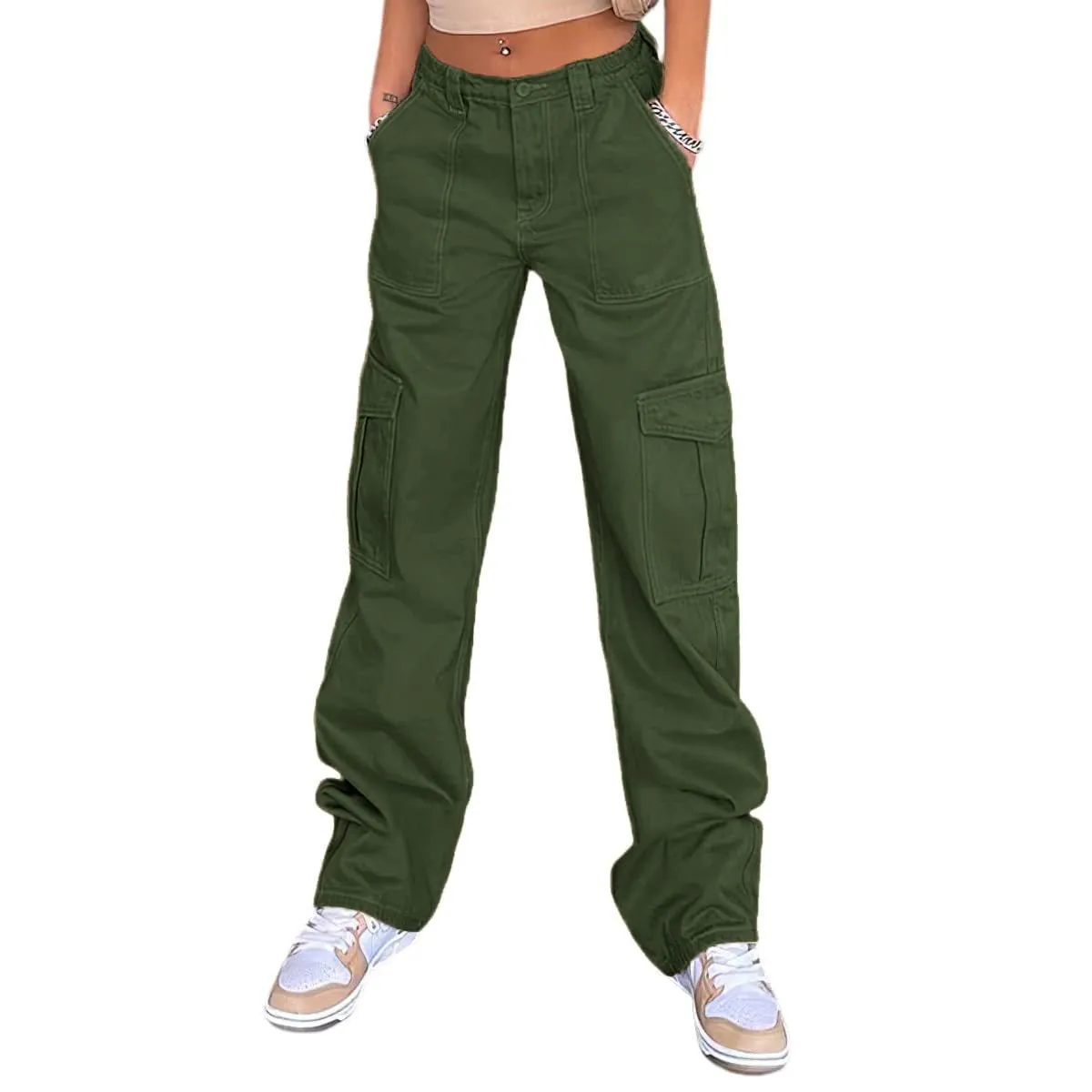 Multi-Pocket Cargo Straight-Leg Jeans