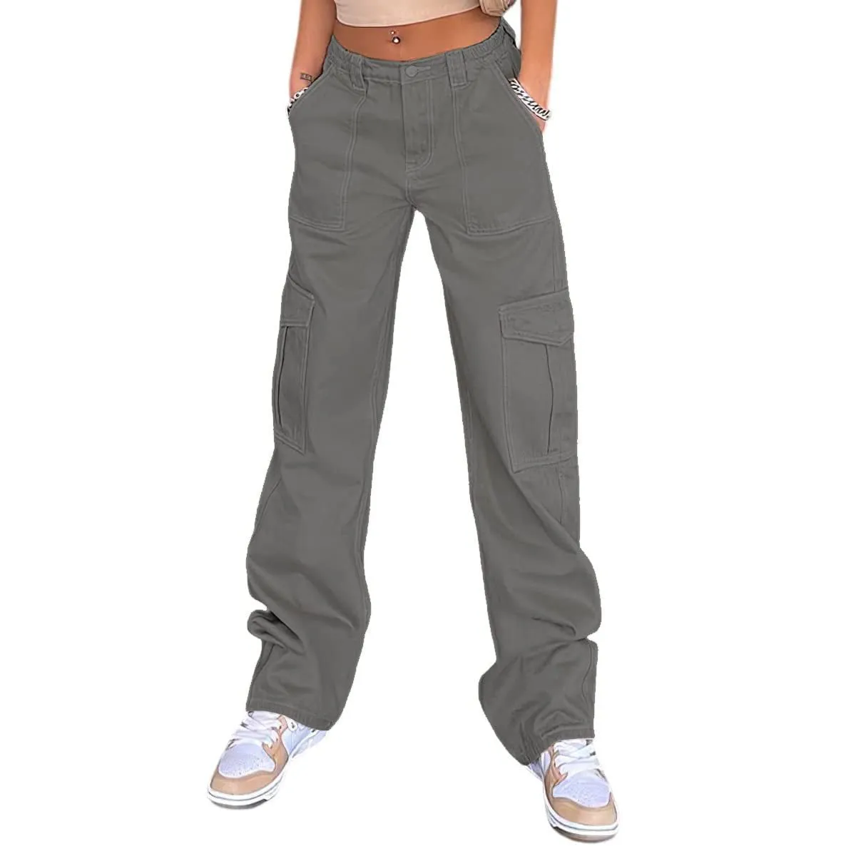 Multi-Pocket Cargo Straight-Leg Jeans