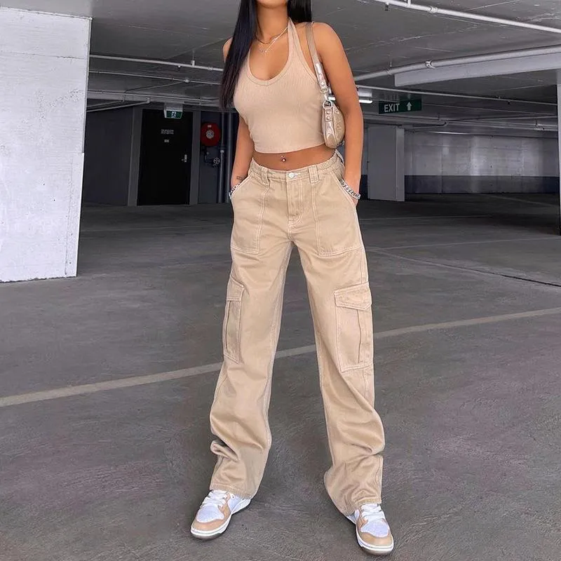 Multi-Pocket Cargo Straight-Leg Jeans