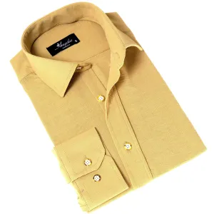 Mustard Colored Luxury Men's Tailor Fit Button Up European Made Linen