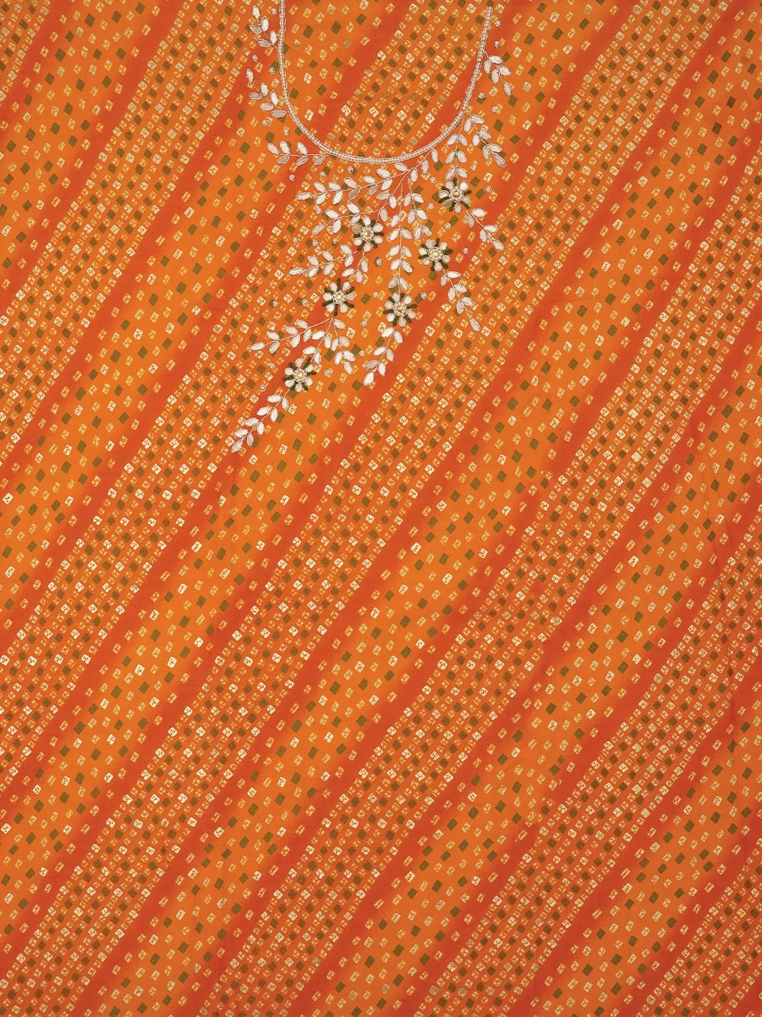 Mustard Unstitched Cotton Bandhani Printed Dress Material With Dupatta