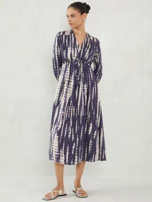Navy Abstract Modal Satin Midi Dress