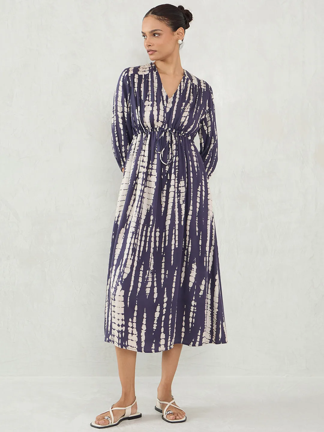 Navy Abstract Modal Satin Midi Dress