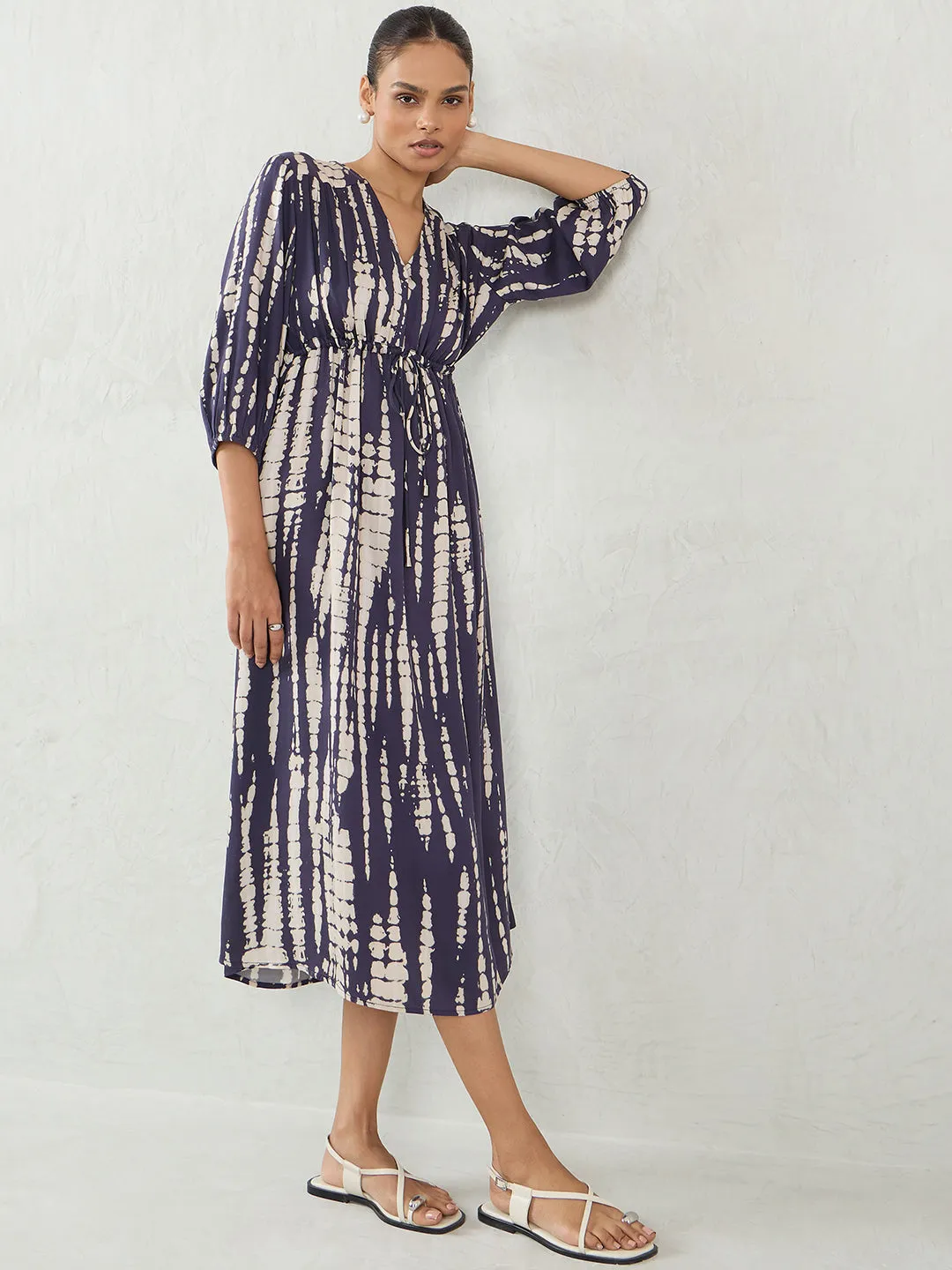 Navy Abstract Modal Satin Midi Dress
