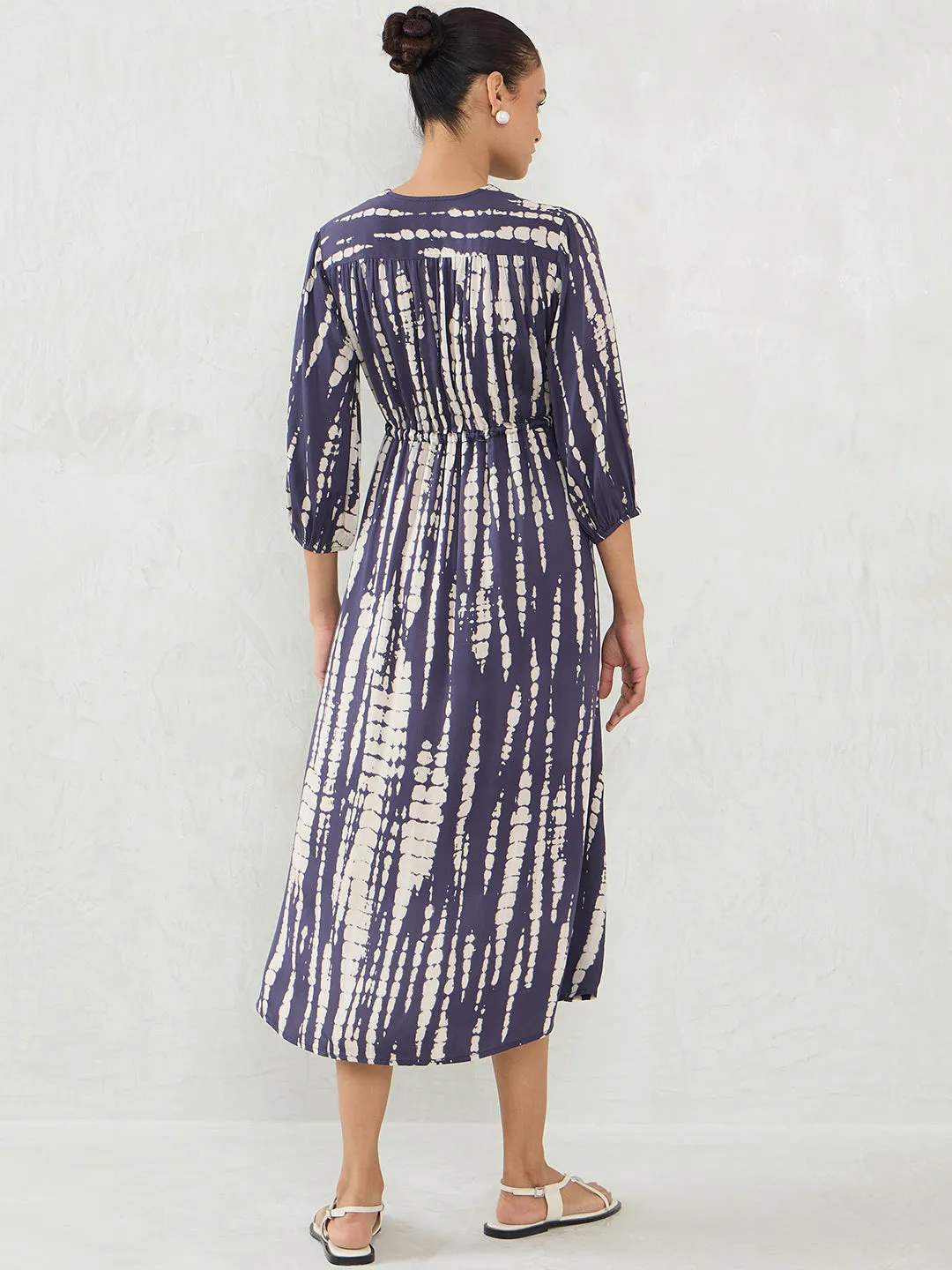 Navy Abstract Modal Satin Midi Dress