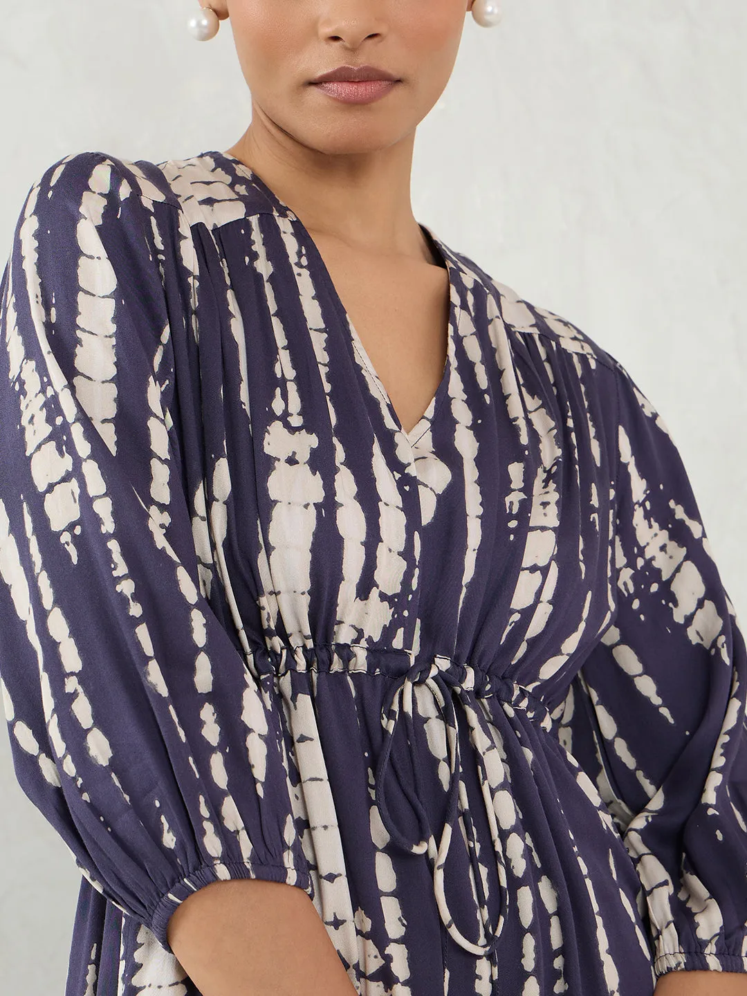 Navy Abstract Modal Satin Midi Dress
