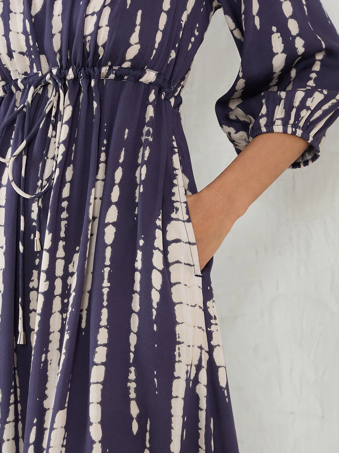 Navy Abstract Modal Satin Midi Dress