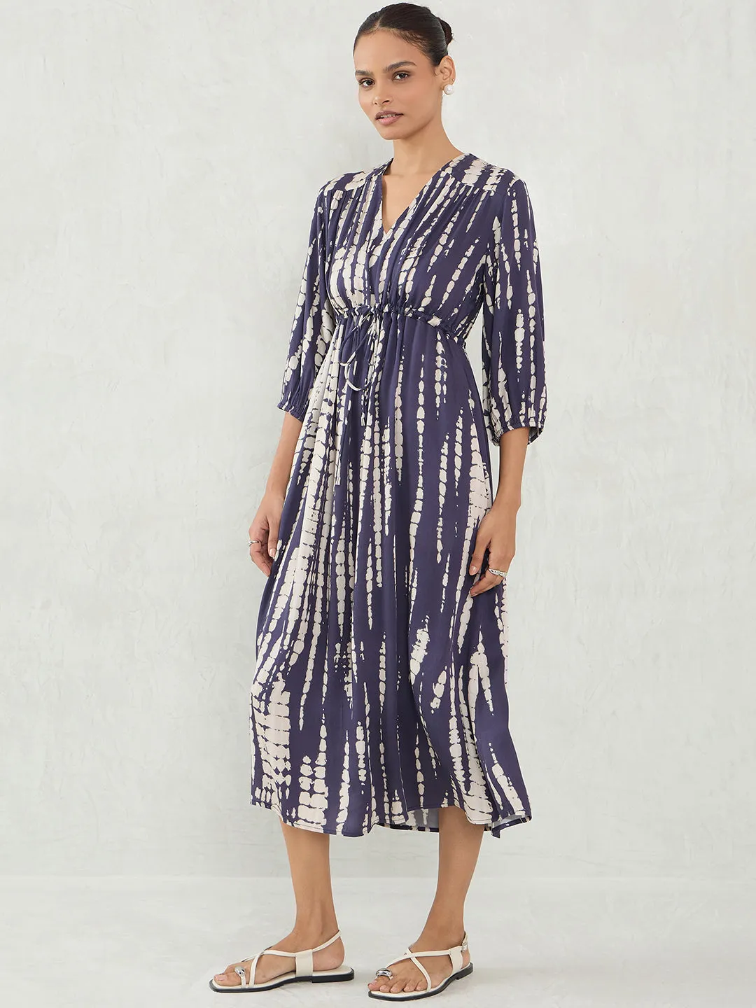 Navy Abstract Modal Satin Midi Dress