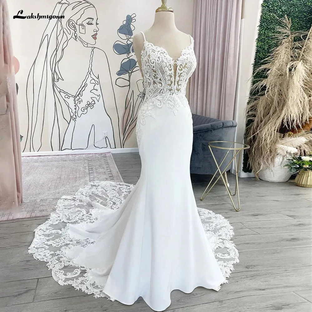 New Mariage Sweetheart Mermaid Wedding Dress Lace Bohemian Wedding Dress Court Train Simple Bridal