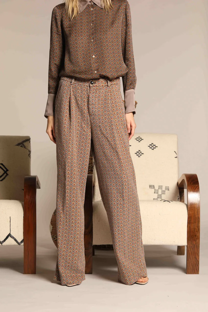 New York Wide Pinces women's chino pants in tencel with deco print straight fit