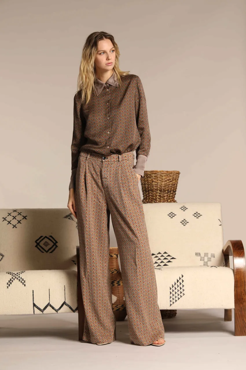New York Wide Pinces women's chino pants in tencel with deco print straight fit