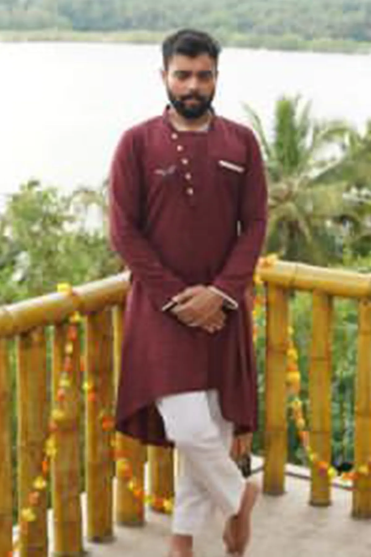 Nipin Tharoor -2 Wine Kurta With Off White Pant Set