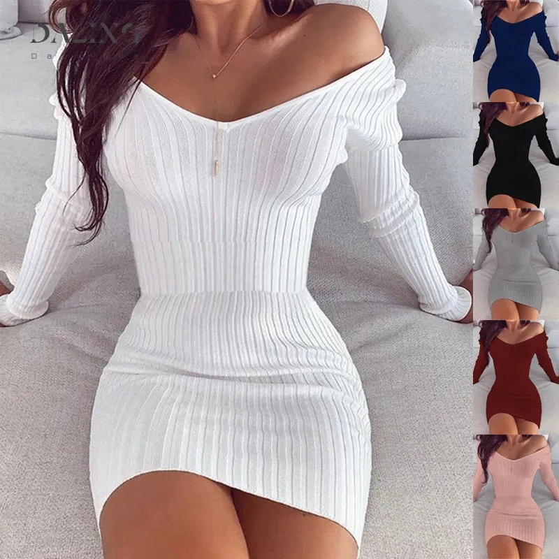 Off Shoulder Long Sleeve Bodycon Dress