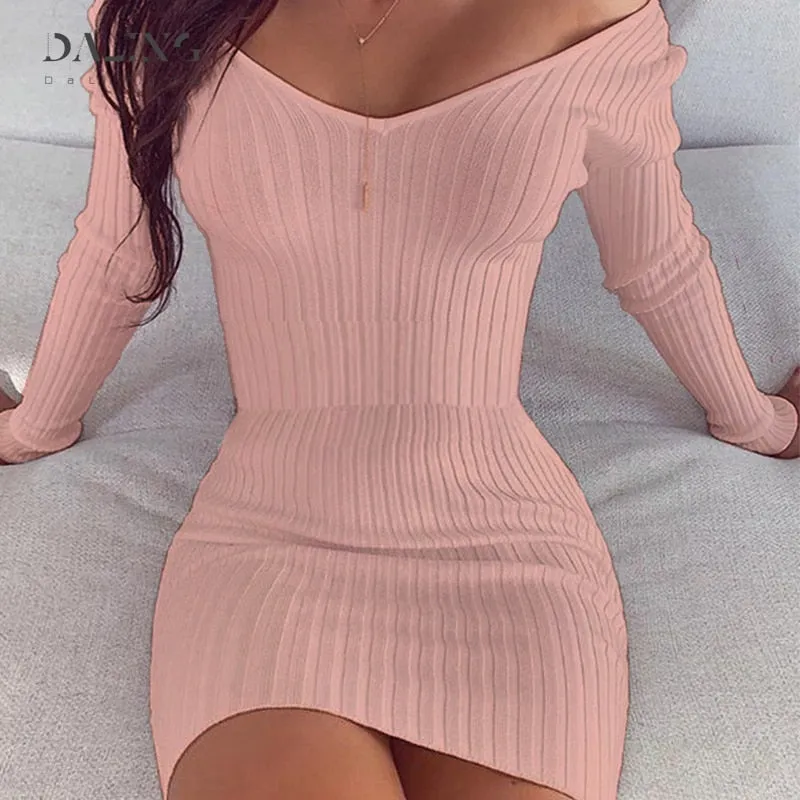 Off Shoulder Long Sleeve Bodycon Dress