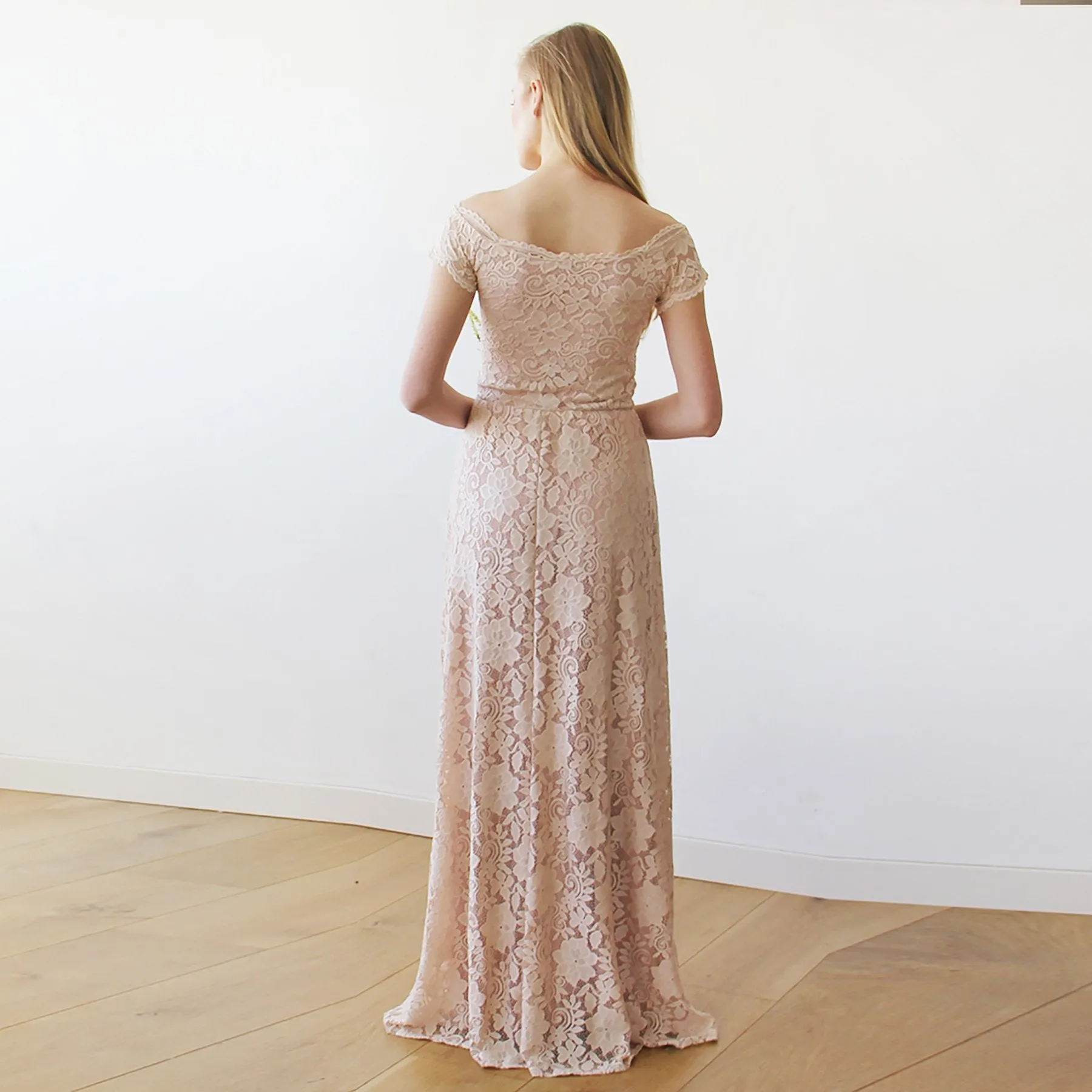 Off-The-Shoulder Short Sleeves  Maxi Dress #1142
