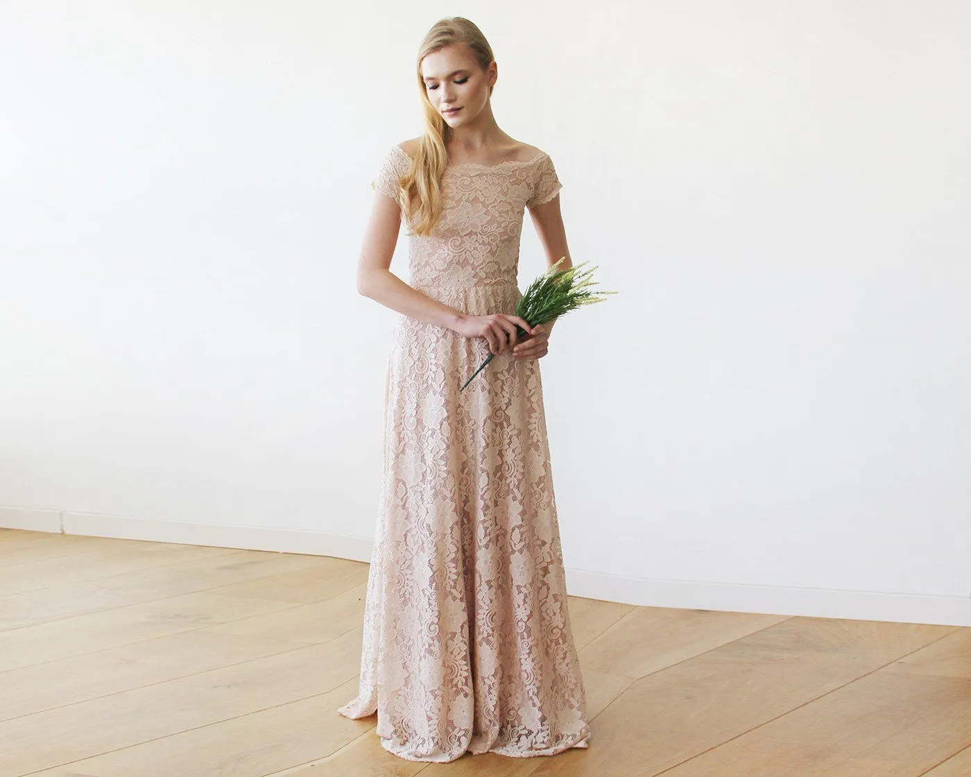 Off-The-Shoulder Short Sleeves  Maxi Dress #1142