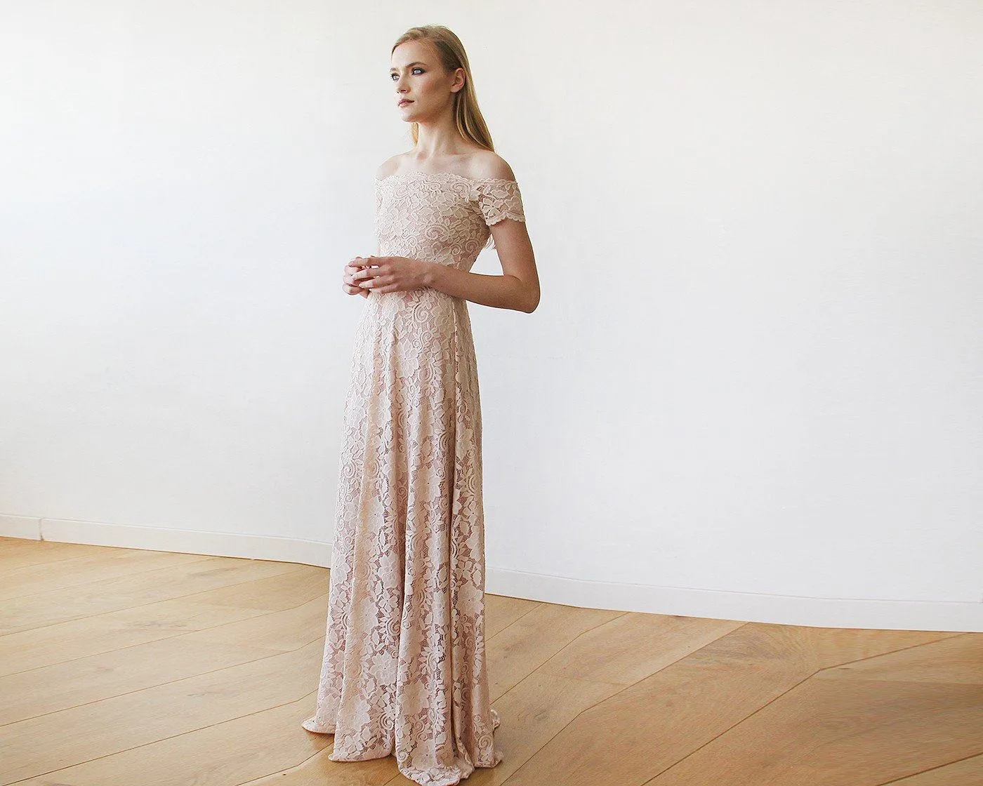 Off-The-Shoulder Short Sleeves  Maxi Dress #1142