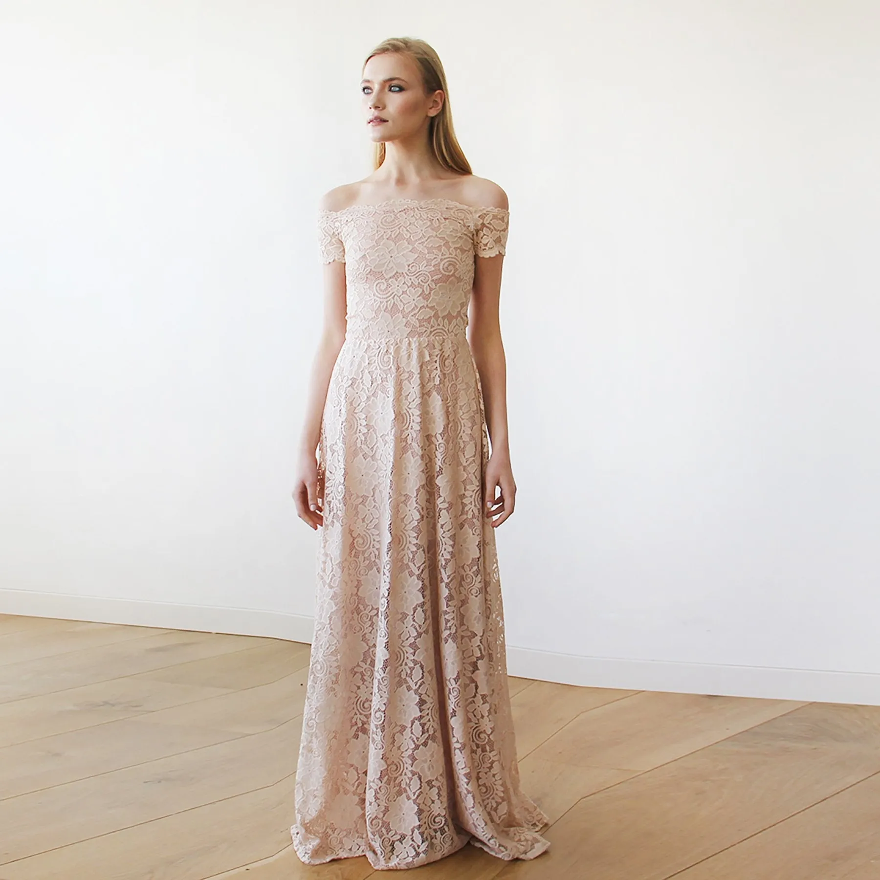 Off-The-Shoulder Short Sleeves  Maxi Dress #1142