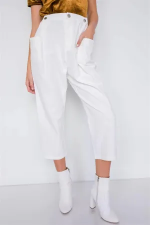 Off-White Chic Solid Ankle Wide Leg Adjustable Snap Waist Pants /3-2-1