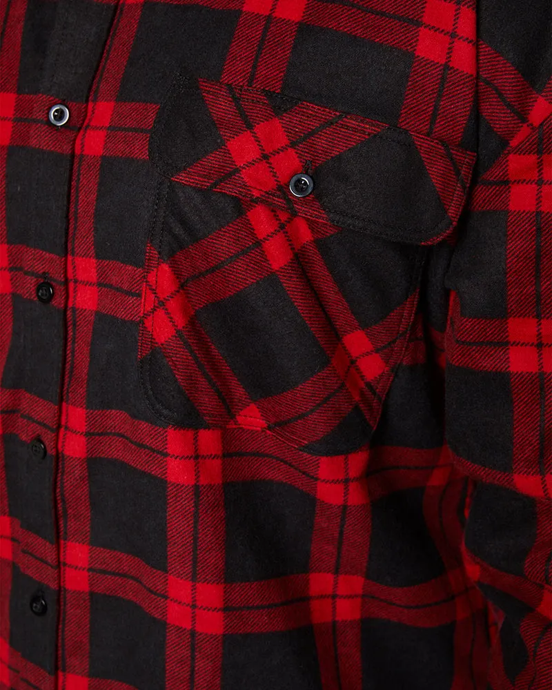 Open Front Flannelette Shirt - Black/Red