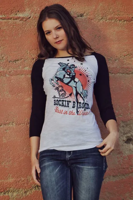 Original Cowgirl Clothing T-Shirts: Rockin' B Ranch Vintage Rodeo Girl Baseball Tee