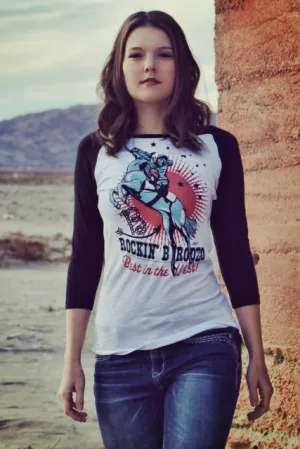 Original Cowgirl Clothing T-Shirts: Rockin' B Ranch Vintage Rodeo Girl Baseball Tee