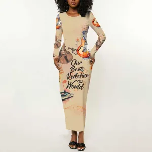 Our Beats Redefine The World African Long Sleeve Bodycon Dress Afro Music DT03