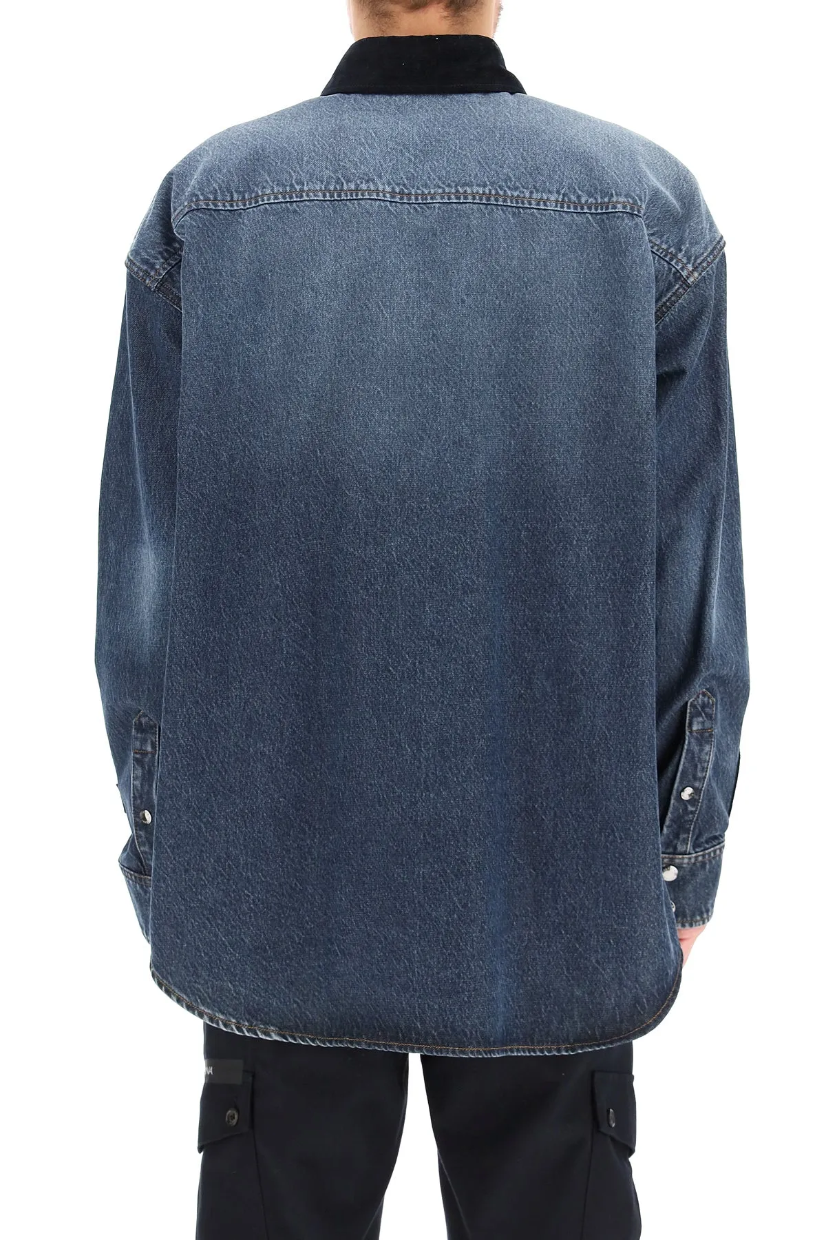 oversized denim and flannel shirt with logo