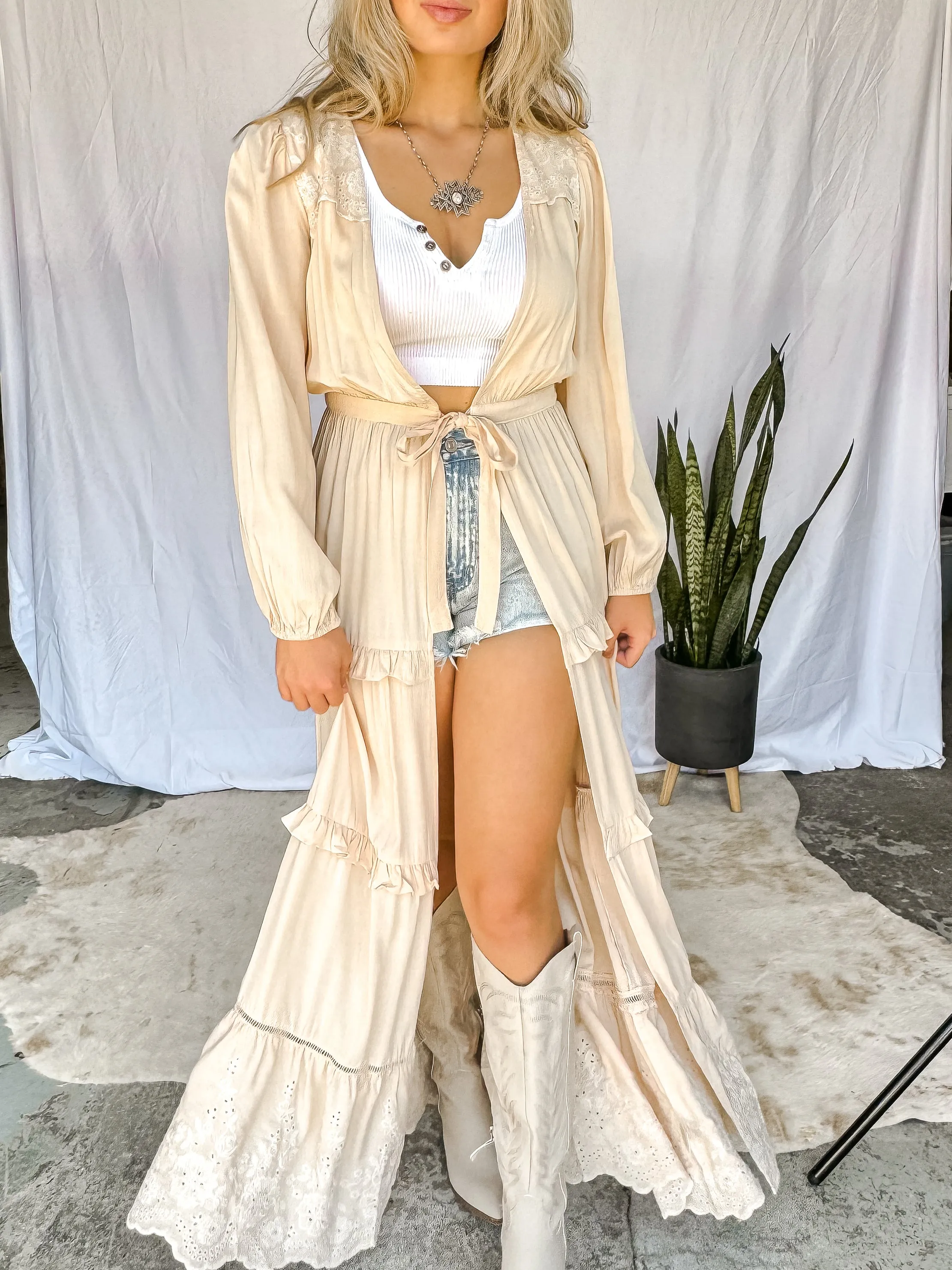 Penelope Boho Embroidered Maxi Kimono Robe