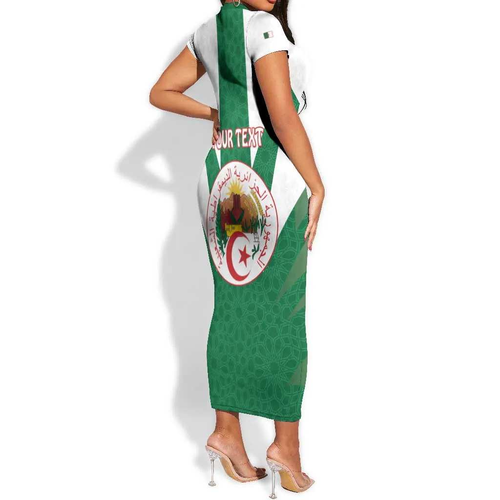 Personalised Afro Algeria Short Sleeve Bodycon Dress Coat Of Arms With Islamic Pattern LT15