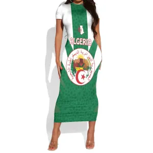 Personalised Afro Algeria Short Sleeve Bodycon Dress Coat Of Arms With Islamic Pattern LT15