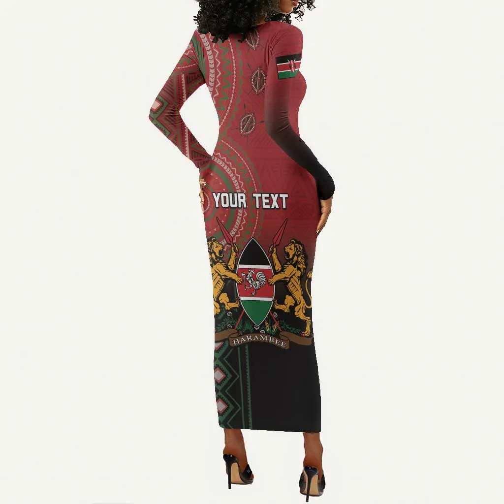 Personalised Kenya Jamhuri Day Long Sleeve Bodycon Dress One Nation One Flag One People LT05
