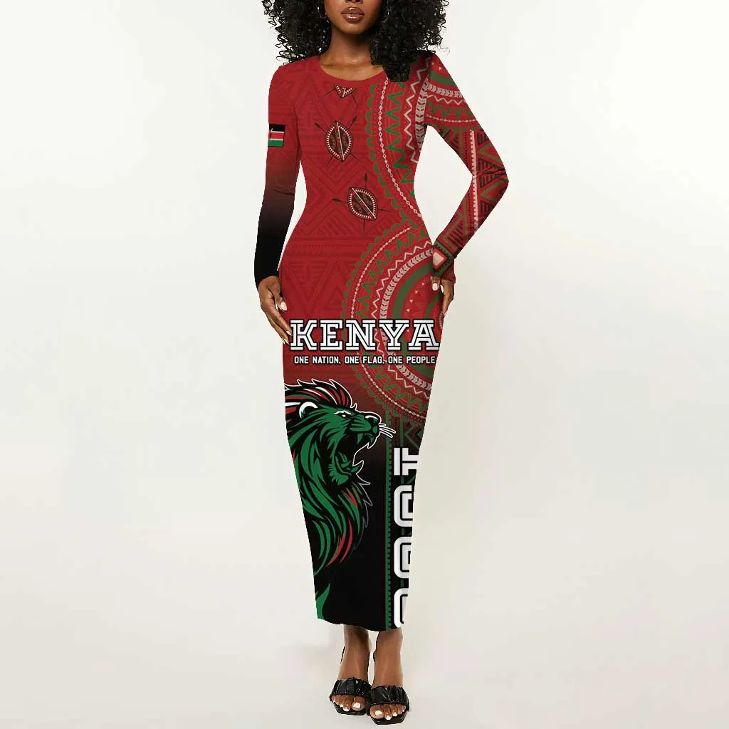 Personalised Kenya Jamhuri Day Long Sleeve Bodycon Dress One Nation One Flag One People LT05