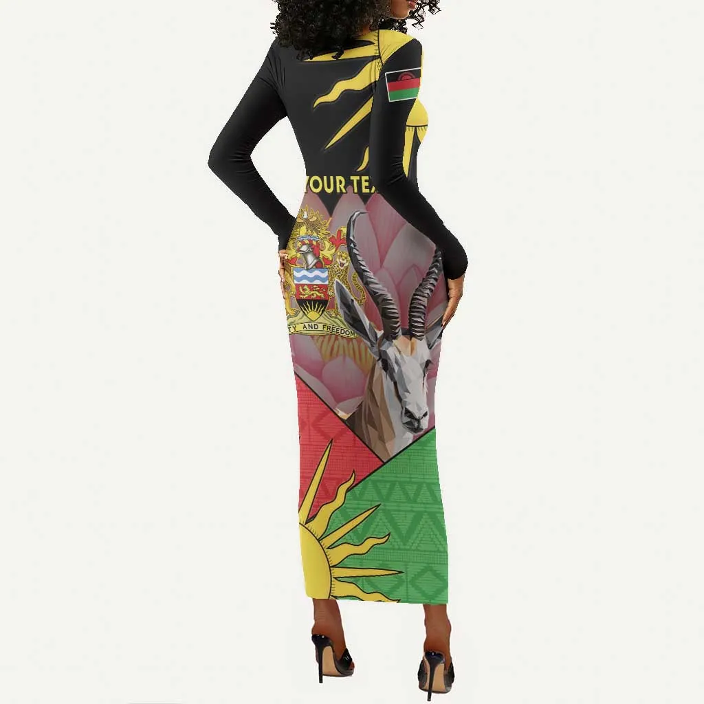 Personalized Africa Malawi Long Sleeve Bodycon Dress Thomsons Gazelle With Lotus LT15