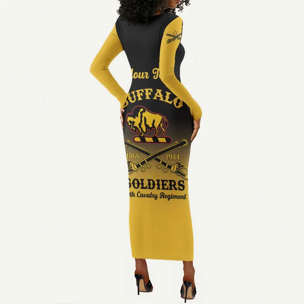 Personalized Afro-Americans Buffalo Soldiers Long Sleeve Bodycon Dress 10th Cavalry Regiment LT15