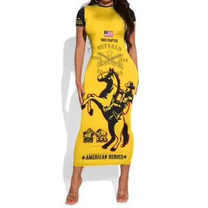 Personalized Afro Buffalo Soldiers Short Sleeve Bodycon Dress BSMC United States Army Yellow LT14