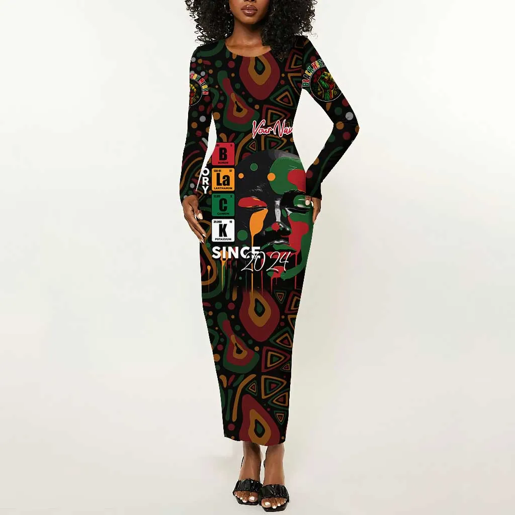 Personalized Black History Month Long Sleeve Bodycon Dress Since 2024 Chemistry Style DT02