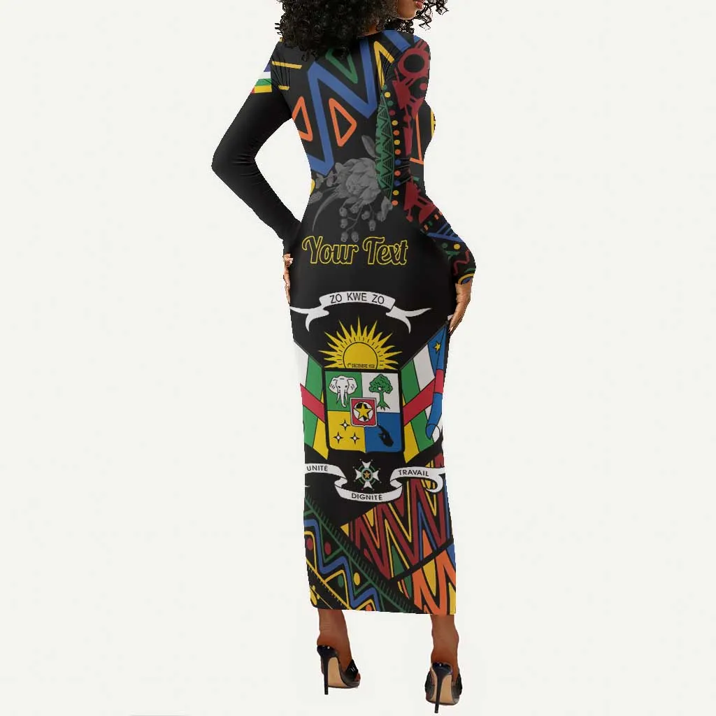 Personalized Central African Republic Long Sleeve Bodycon Dress Protea - African Pattern LT01