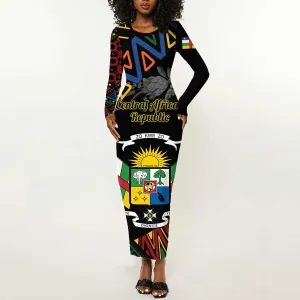 Personalized Central African Republic Long Sleeve Bodycon Dress Protea - African Pattern LT01