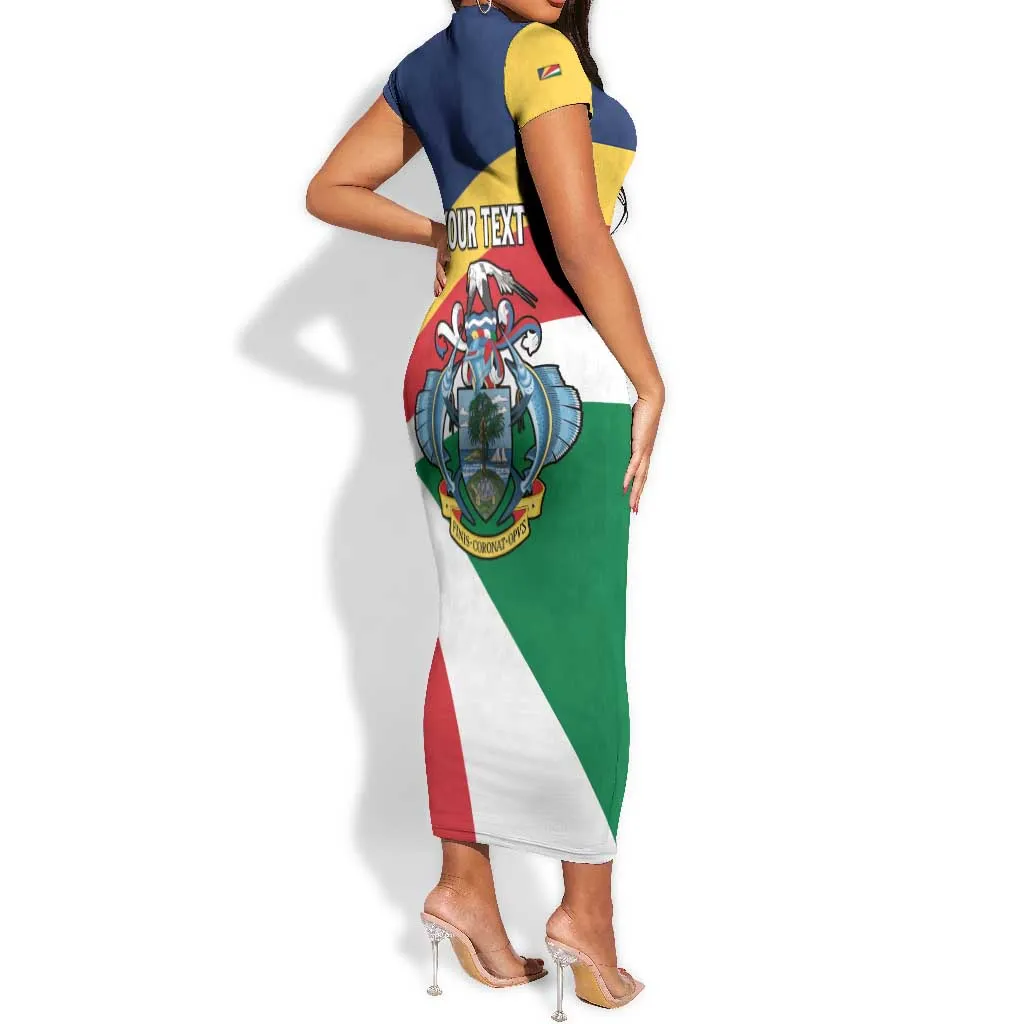 Personalized Happy Seychelles Independence Day Short Sleeve Bodycon Dress Black Parrot Coat Of Arms LT15