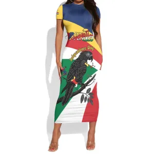 Personalized Happy Seychelles Independence Day Short Sleeve Bodycon Dress Black Parrot Coat Of Arms LT15