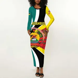 Personalized Mozambique Independence Day Long Sleeve Bodycon Dress Coat Of Arms - Flag Style LT15